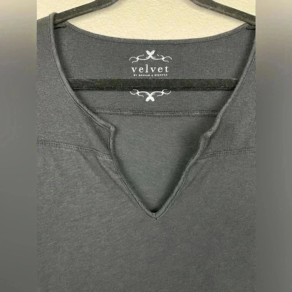 VELVET by Graham Spencer Black Vintage Slub Maxi Dress T-Shirt Leg Slit Medium - Picture 5 of 13